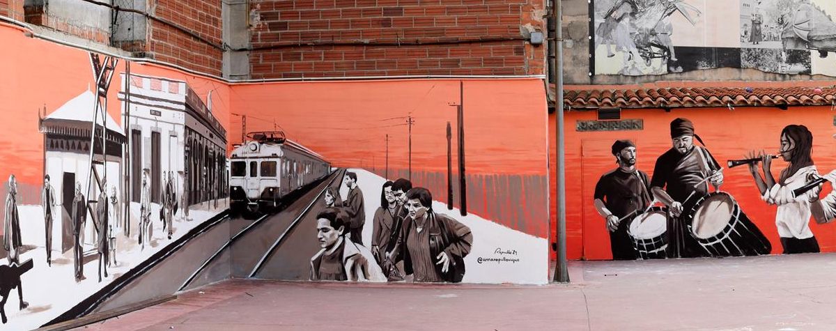 Anna Repullo immortalitza l’estació de tren de Sant Feliu en un mural al pati de l’Ateneu